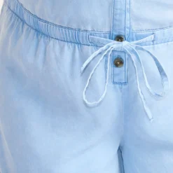 Lange zwangerschaps- en voedingsoverall van denim-look katoen.