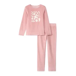 Lang fluwelen pyjamaset met effen print meisjes