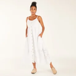 Lang jurken in chiffon met Engelse borduursels voor zwangere vrouwen