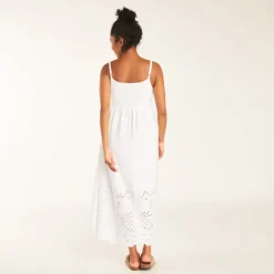 Lang jurken in chiffon met Engelse borduursels voor zwangere vrouwen