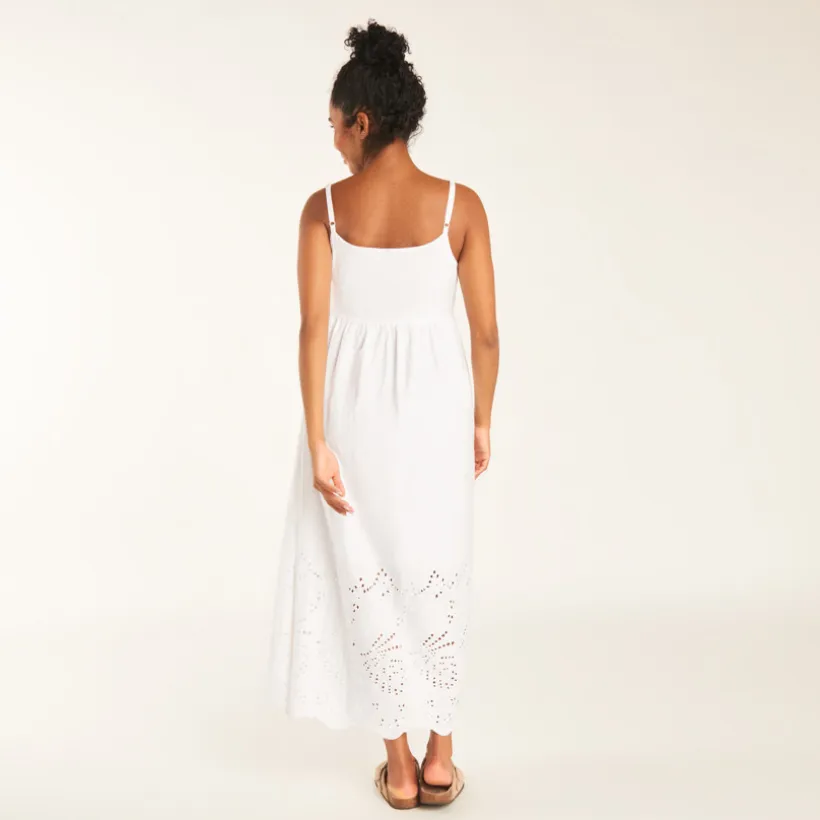 Lang jurken in chiffon met Engelse borduursels voor zwangere vrouwen