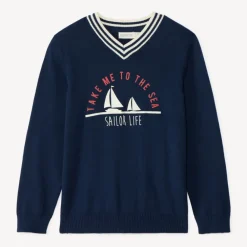 Lang: 'Lang: 'T-shirt met lange mouwen en V-hals met bootprint jongens'.