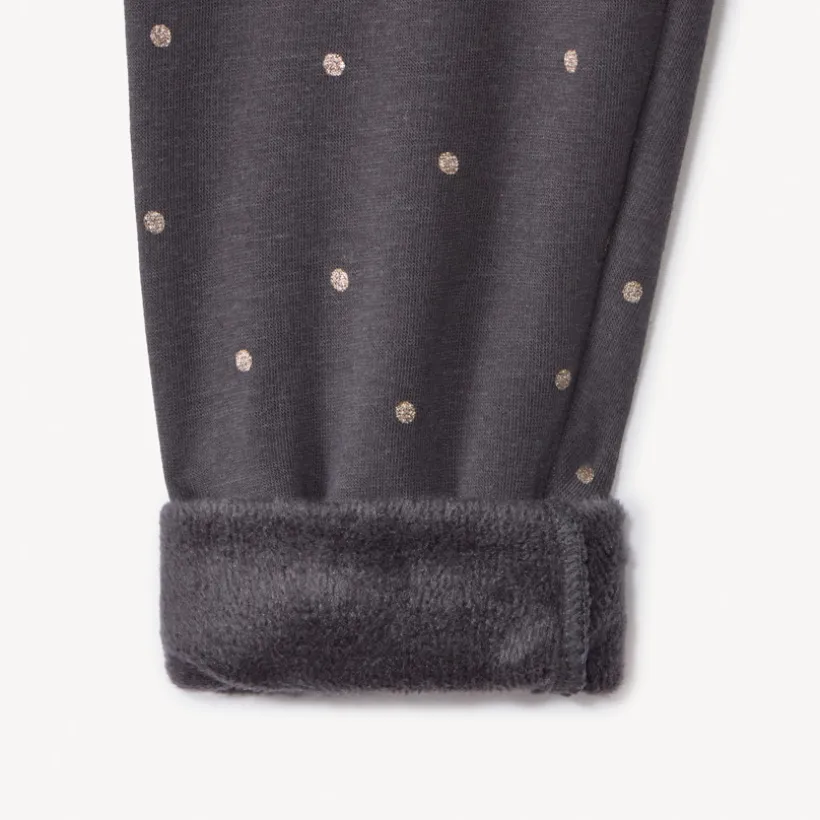 Lang onderbroek met sherpavoering, antraciet, met glinsterende stippenprint meisjes