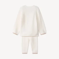 Lang tweedelig gebreid setje in schuimsteek, uni beige voor baby