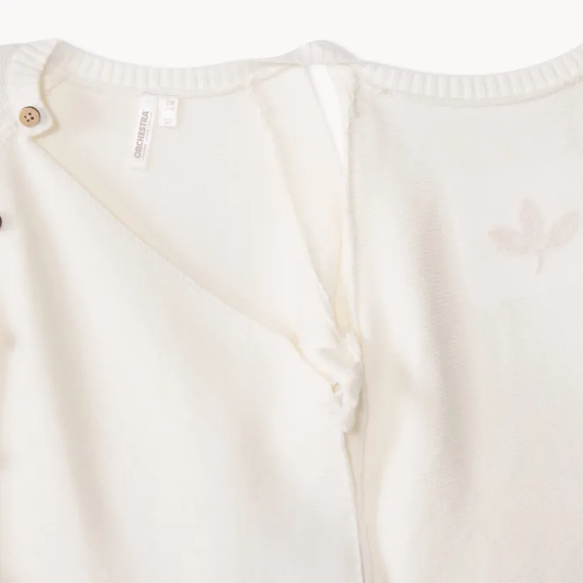 Lang tweedelig gebreid setje in schuimsteek, uni beige voor baby