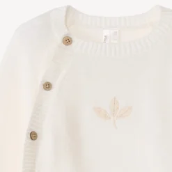 Lang tweedelig gebreid setje in schuimsteek, uni beige voor baby
