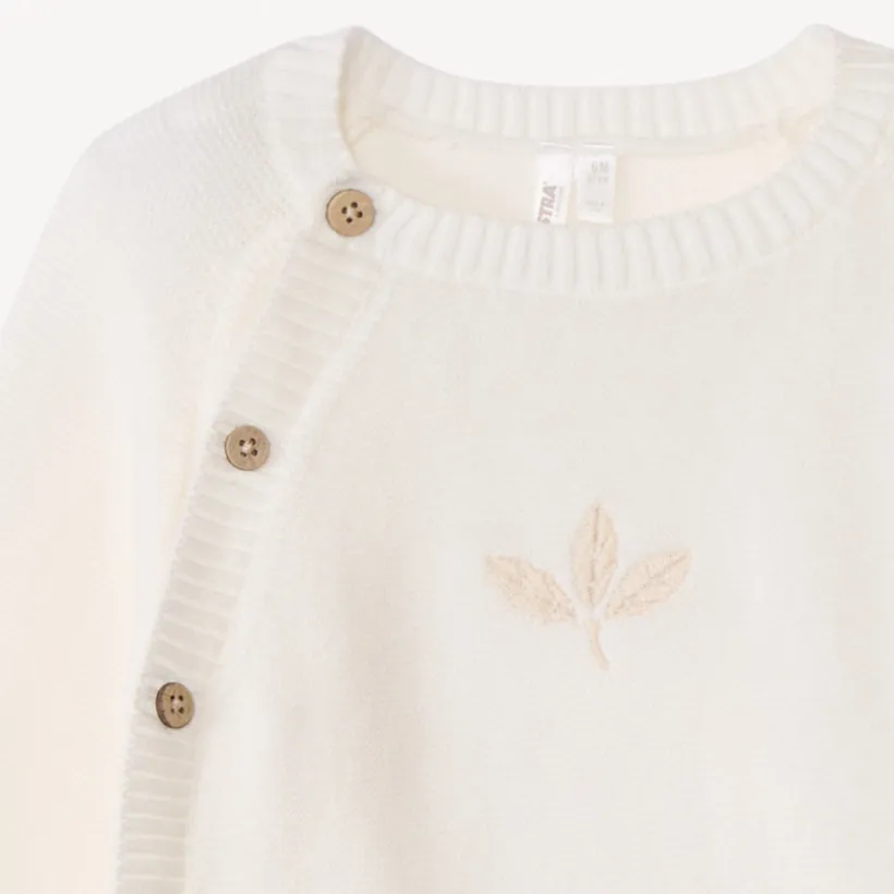 Lang tweedelig gebreid setje in schuimsteek, uni beige voor baby