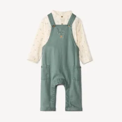Lang tweedelig set met lange salopette en bedrukte hemd voor babyjongen