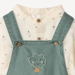 Lang tweedelig set met lange salopette en bedrukte hemd voor babyjongen