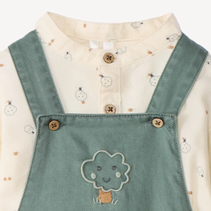 Lang tweedelig set met lange salopette en bedrukte hemd voor babyjongen