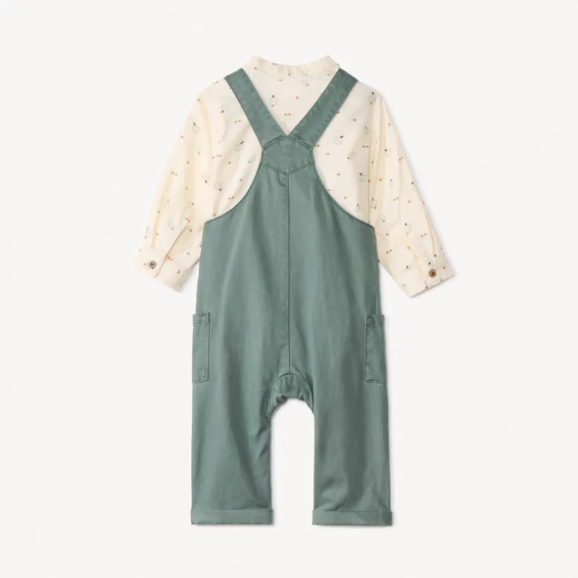 Lang tweedelig set met lange salopette en bedrukte hemd voor babyjongen