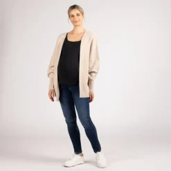 Lang vest met lange mouwen in effen gebreide stof voor dames