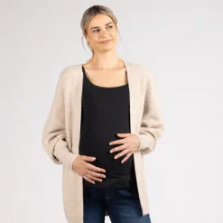 Lang vest met lange mouwen in effen gebreide stof voor dames