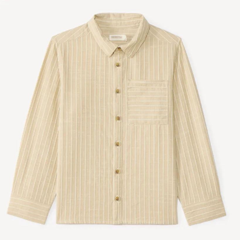 Langwijd shirt jongens met lange mouwen in gestreepte stof