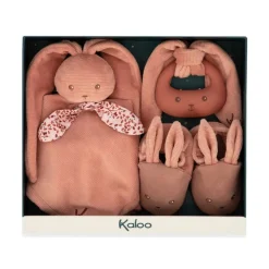 Lapinoo geboortegeschenkset terracotta met knuffeldoekje, bijtring en pantoffels
