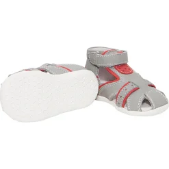 Lederen sandalen met klittenbandsluiting en met contrasterende inzetstukken