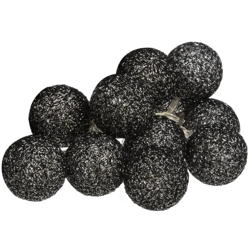 LED-lichtslinger met 10 zwarte bollen op batterijen