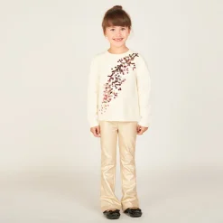 Legging trompetvorm in goudkleurige lederlook meisjes