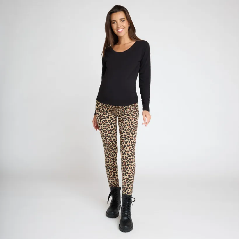 Legging zwangerschap met hoge tailleband en luipaardprint
