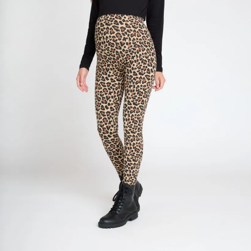 Legging zwangerschap met hoge tailleband en luipaardprint