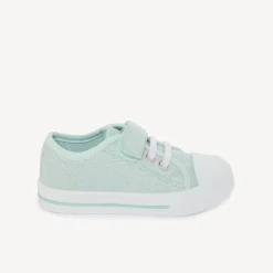 Lichte blauwe glinsterende lage sneakers met klittenband en veters meisjes