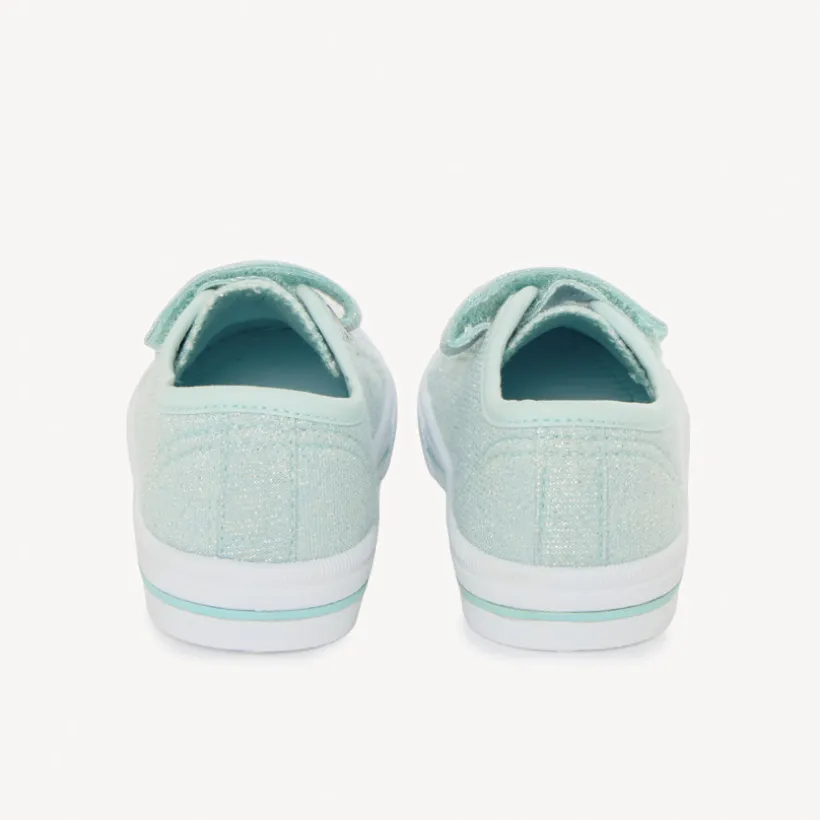 Lichte blauwe glinsterende lage sneakers met klittenband en veters meisjes