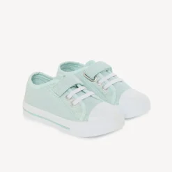 Lichte blauwe glinsterende lage sneakers met klittenband en veters meisjes