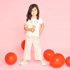 Loose pants with flower embroidery for baby girl