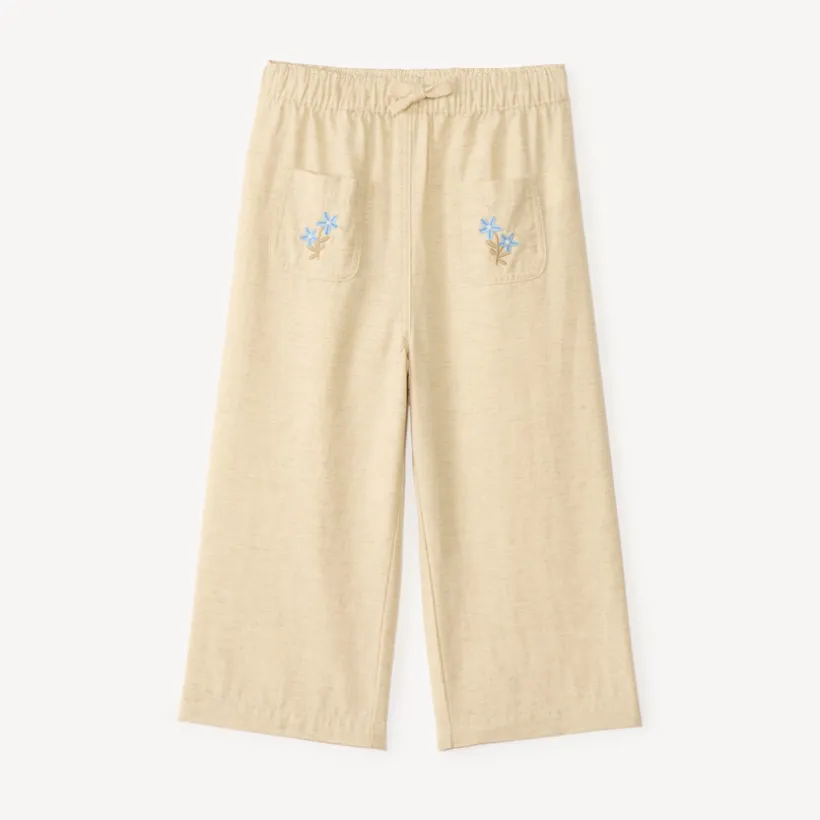 Loose pants with flower embroidery for baby girl