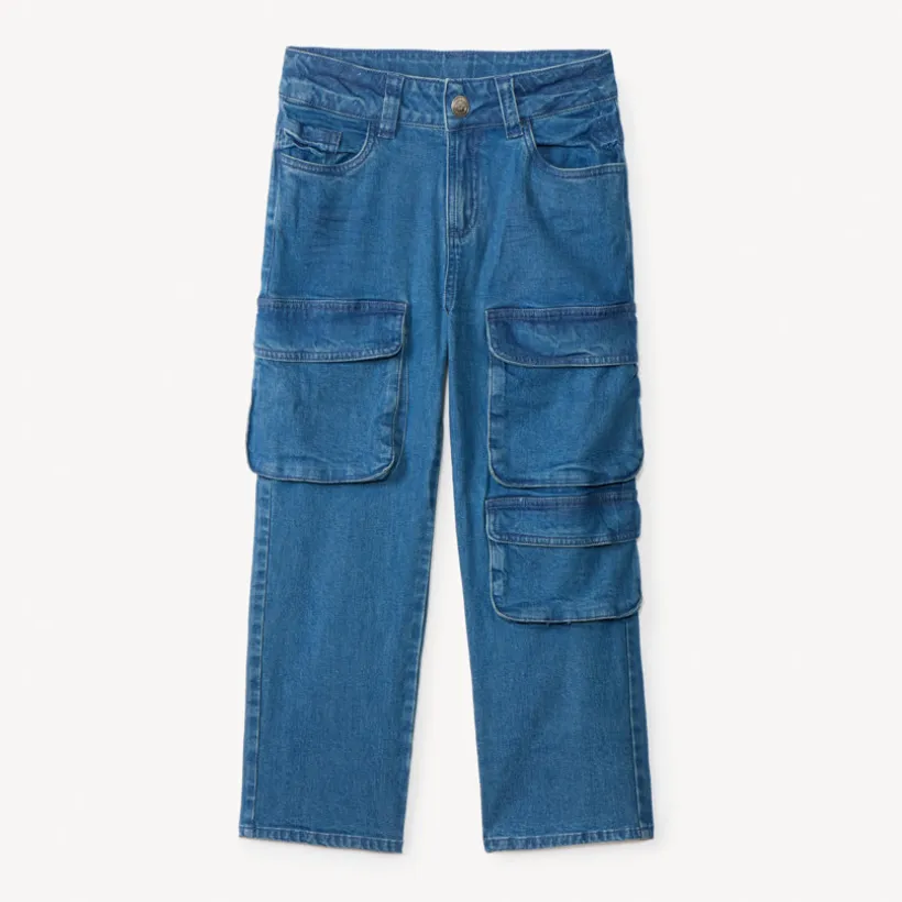 Losse denimjeans met cargozakken jongens