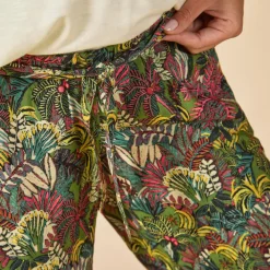 Losse en vloeibare broek met strikceintuur met bladerenprint voor vrouwen