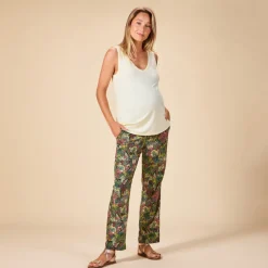 Losse en vloeibare broek met strikceintuur met bladerenprint voor vrouwen