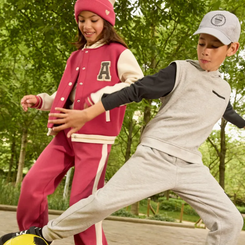 Losse fleece joggingbroek met contrasterende biezen meisjes