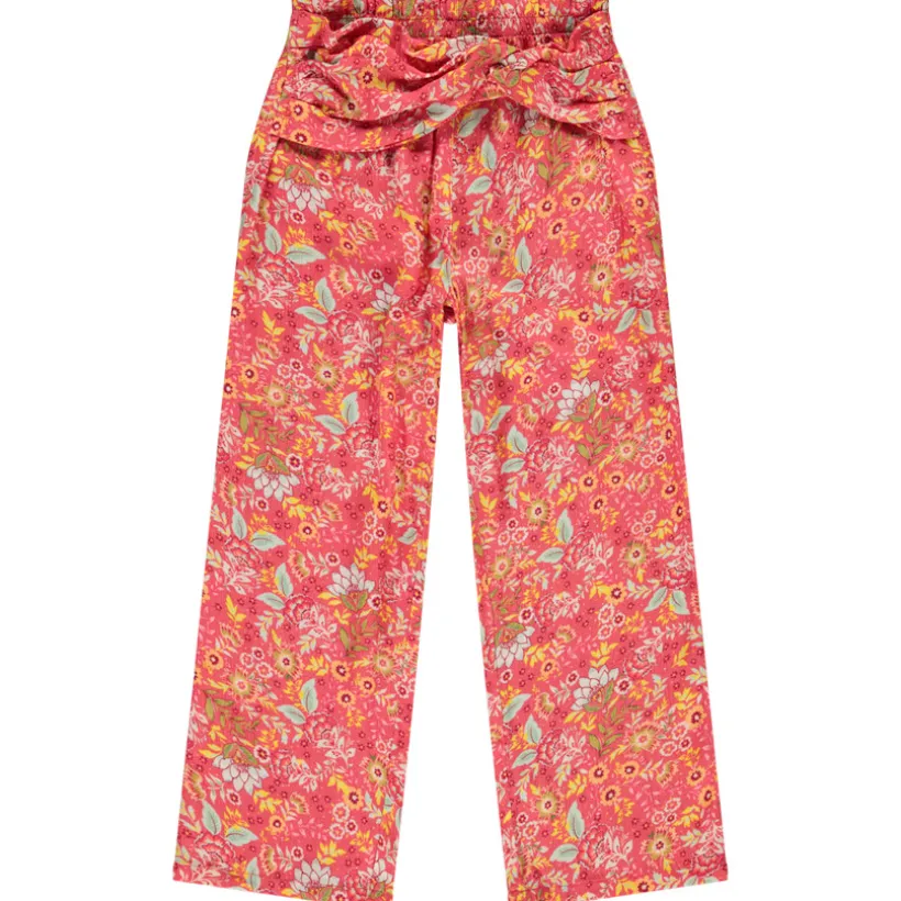 Losvallende broek met bloemenprint en gedraaid reliëfeffect meisjes
