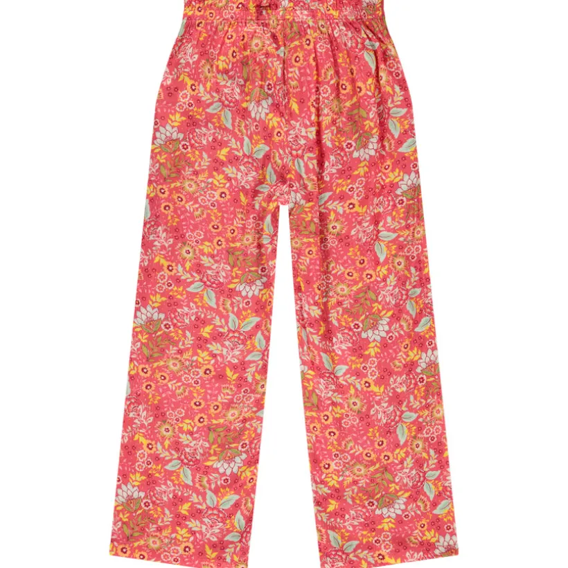 Losvallende broek met bloemenprint en gedraaid reliëfeffect meisjes