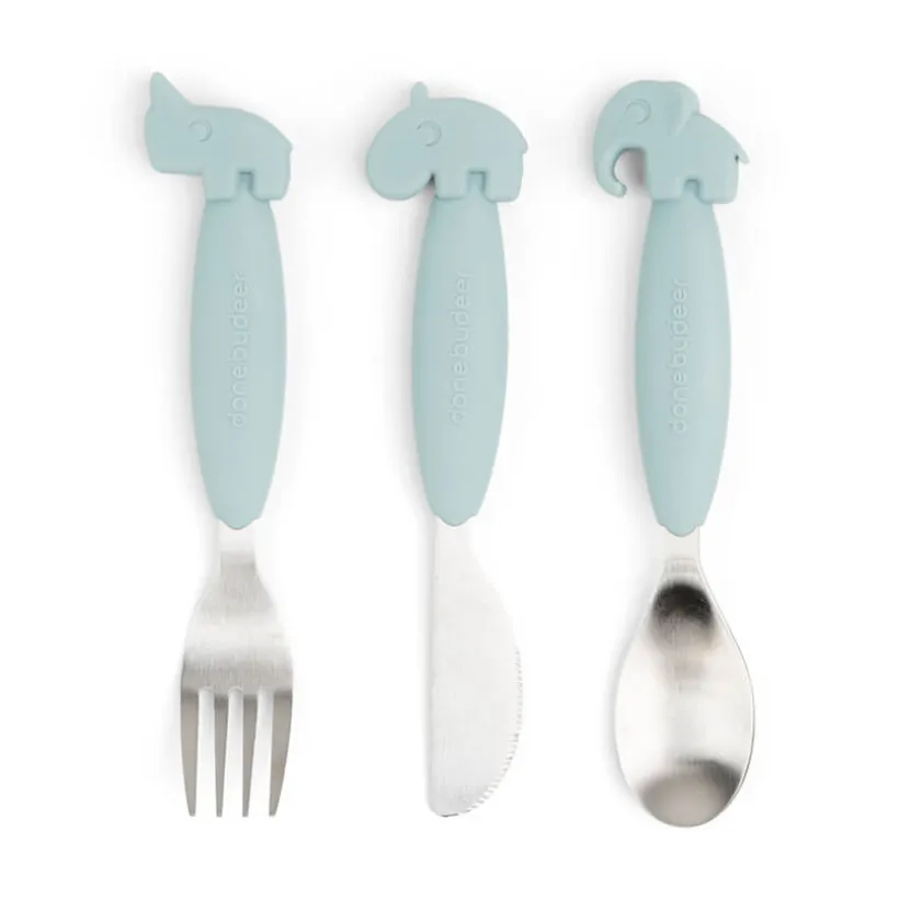 Lot de 3 couverts Easy Grip Deer Friends Bleu