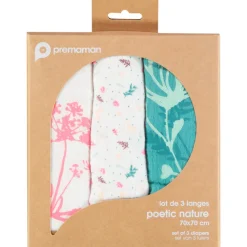 Lot de 3 langes en gaze de coton fille
