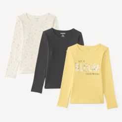 Lot de 3 t-shirts manches longues fille unis et imprimés