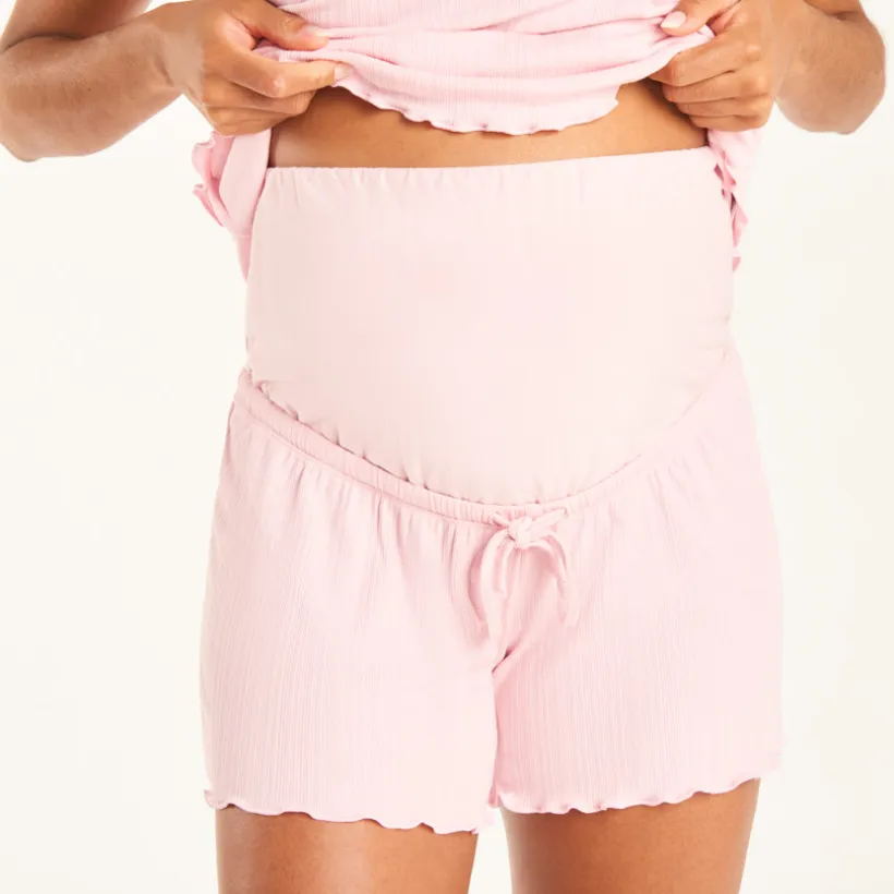 Loungewear set met korte mouwen t-shirt + short met zwangerschapsband.