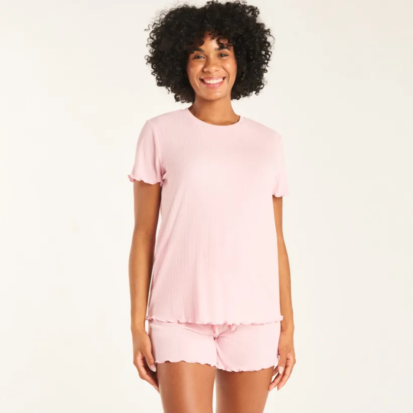 Loungewear set met korte mouwen t-shirt + short met zwangerschapsband.
