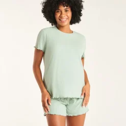 Loungewear set met korte mouwen t-shirt + short met zwangerschapsband.