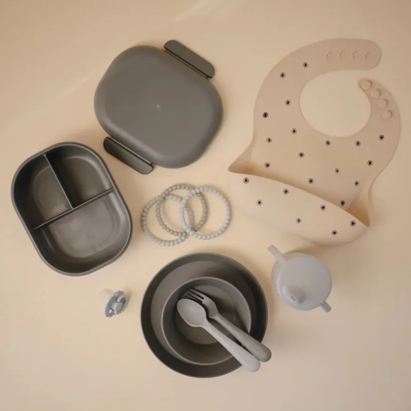 Lunchbox met compartimenten en bestek Donker Grijs