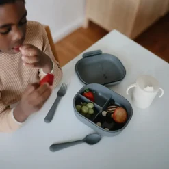Lunchbox met compartimenten en bestek Donker Grijs
