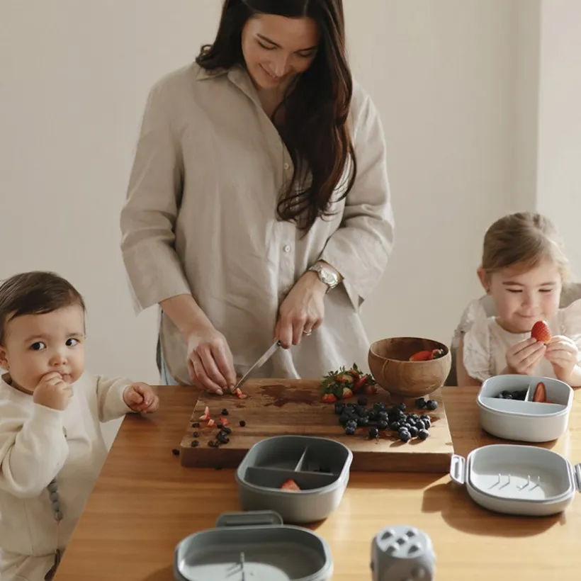 Lunchbox met compartimenten en bestek Donker Grijs