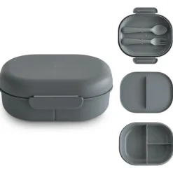 Lunchbox met compartimenten en bestek Donker Grijs
