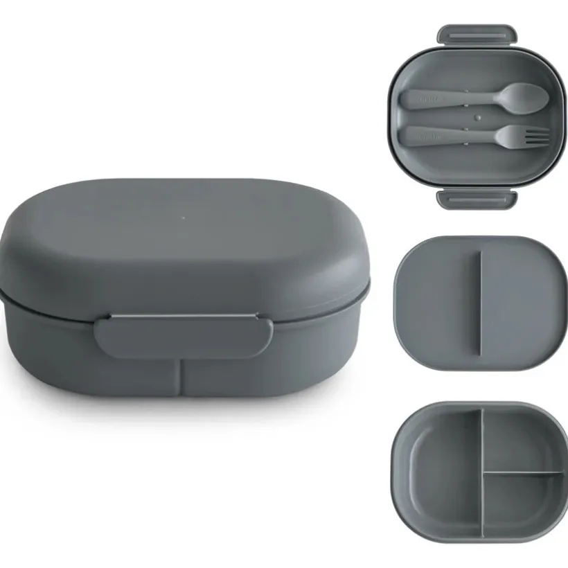 Lunchbox met compartimenten en bestek Donker Grijs