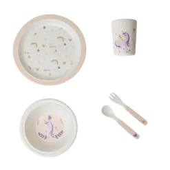 Maaltijdset 5-delig melamine eenhoorn roos/wit
