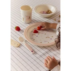 Maaltijdset 5-delig melamine eenhoorn roos/wit