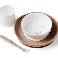 Maaltijdset voor kinderen Beer - Silicone - Wit/beige - 4 Stk