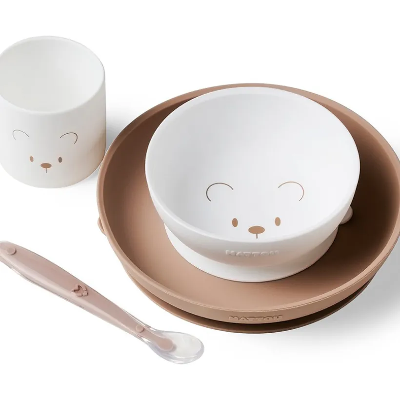 Maaltijdset voor kinderen Beer - Silicone - Wit/beige - 4 Stk